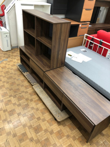 【展示品★美品】伸縮式壁面収納付テレビ台 収納付 木目 [幅200～248.8]  ?自社配送時?代引き可?※現金、クレジット、スマホ