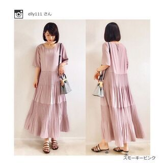 【新品】【6色から選択】ティアードワンピース ワンピース レディース 半袖 5分袖 ロング丈 プリーツ マキシ丈 無地 可愛いの画像