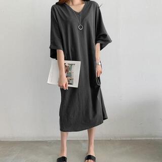【新品】【全6色から選択】ワンピース 夏 春 半袖 Tシャツ ロング 大きいサイズ きれいめ ミモレ 膝丈の画像