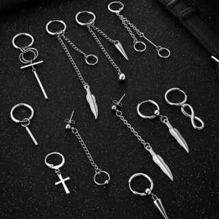 【新品】【12個セット】フープ ピアス 収納袋付き メンズ レディース 男女兼用 シンプル 韓国 kpop風 イヤリングの画像