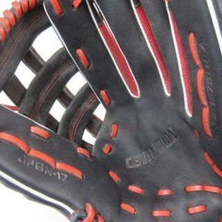 軟式野球グローブ 右投げ 黒×赤メッシュ オールラウンド用 SPALDING の画像