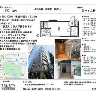 【GSハイム新宿南口】新宿駅徒歩5分♪最上階のオーナーチェンジ物件♪の画像