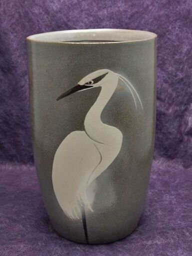【JA】京焼 名工 深草窯 西川實 象嵌彩 鷺 花瓶