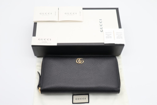 《GUCCI/GGマーモントラウンドファスナー長財布》ブラック ABランク 美品