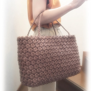 A4も入る♪とっても軽い花結びカゴトート（エコクラフト）の画像