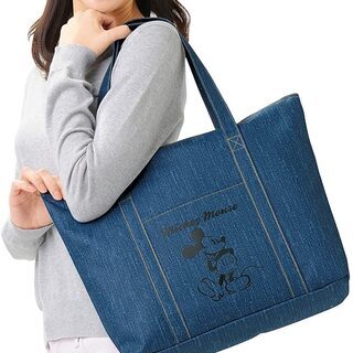 【新品】【ディズニー】 ミッキーマウス デニム調トートバッグ レディス ファスナーあり A4対応 大容量の画像