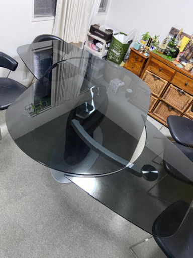 Calligaris カリガリス Italy ガラステーブル スモーク ワイヤーチェア 6脚
