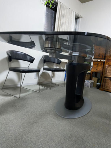 Calligaris カリガリス Italy ガラステーブル スモーク ワイヤーチェア 6脚