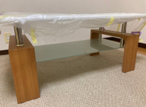 ☆宇都宮市より☆未使用品☆ローテーブル ガラス天板 応接テーブル TEMPERED GLASS 高さ45×横61×縦100cm 購入時約3万円 ②ち
