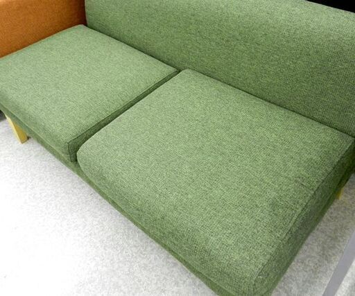 2人掛けソファ 幅125cm 布ソファ 木製脚 ファブリック グリーン系 ☆ PayPay(ペイペイ)決済可能 ☆ 札幌市 北区 屯田