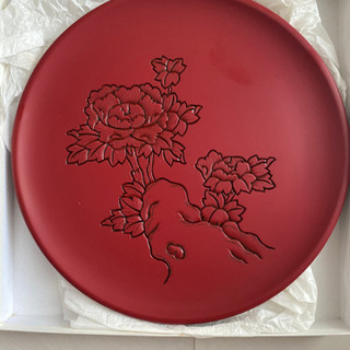 村上堆朱の丸盆　未使用
