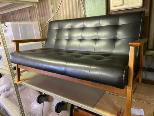 二人掛けソファー　黒合皮