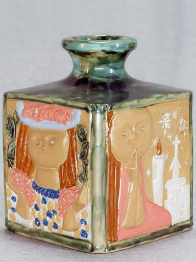 【JA】常滑焼 大西元勝 童子之絵図 花器