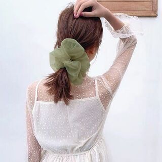 【新品】シュシュ ヘアアクセサリー ヘアゴム オーガンジー ボリューム 全5色の画像