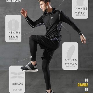 【新品】【サイズ選択可】コンプレッションウェア セット メンズ トレーニングウェア 5点セット 通気防臭 スポーツウェア ランニングウェア パーカー 長袖シャツ 半袖シャツ ハーフパンツ タイツ 吸汗速乾の画像