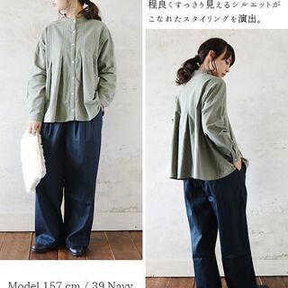 【新品】【3カラーから選択】レディース 春夏秋冬 パンツ 綿混 ポリウレタン ベージュ ネイビー カーキ ロング ゆったり ワイド バックゴム リラックス 楽ちん 体型カバー ナチュラル オールシーズンの画像