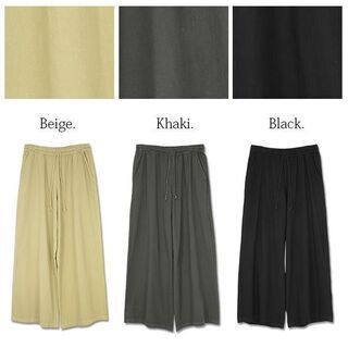 【新品】【3カラー、2サイズから選択】ワイドパンツ レディース 綿100% パンツ コットン ナチュラル ボトムス イージーパンツ ウエストゴム リラックス 黒 バギーパンツ ゆるパン ウエスト紐 夏 コットンパンツ 大人カジュアルの画像