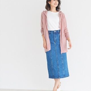 【新品】【10カラー、4サイズから選択】UVカット 綿混 スラブ素材 指穴 ジップパーカー ☆ UV 紫外線 フード シンプル 指穴 ミディアム 夏 レディースの画像