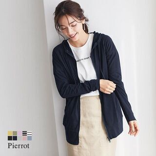 【新品】【10カラー、4サイズから選択】UVカット 綿混 スラブ素材 指穴 ジップパーカー ☆ UV 紫外線 フード シンプル 指穴 ミディアム 夏 レディースの画像