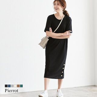 【新品】【6カラーから選択】ワイドリブボタンデザインワンピース ...