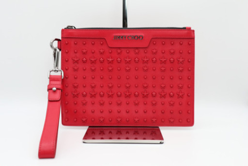 《JIMMY CHOO/スタースタッズ クラッチバッグ》ABランク レッド 美品