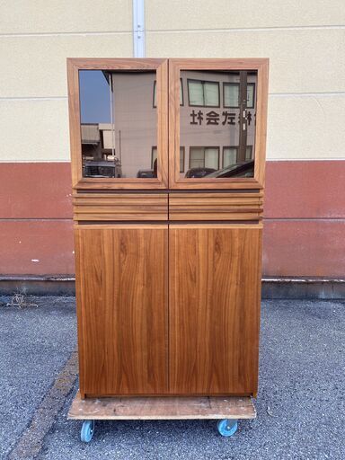 キャビネット フリーラック 棚 食器棚 ブラウン ガラス板 展示品 中古品