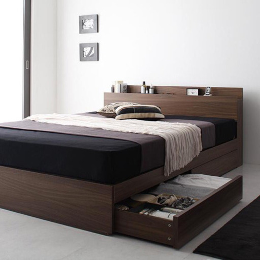 【マットレス付き】棚・コンセント付き収納ベッド