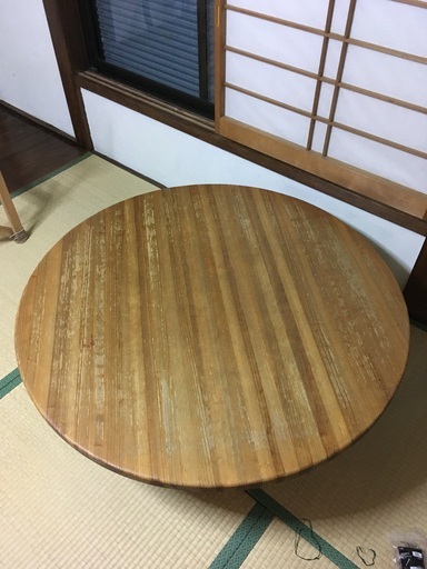 座卓110cm　杉集成材　浮造り　丸テーブル