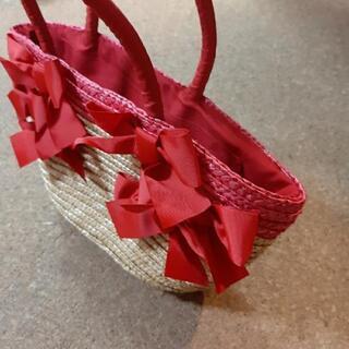 【受付終了】赤リボンの編み鞄の画像