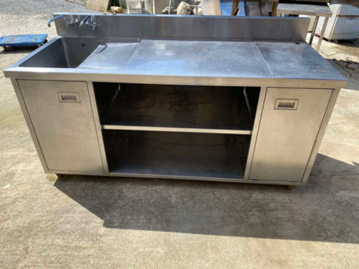 ステンレス作業台　二層シンク　厨房器具　ステンレス棚　ステンレスシンク