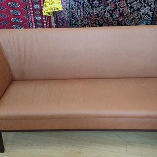 ★【アンティーク家具】ベンチソファ 3人掛け レザー調 ブラウン...