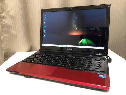 【おしゃれな赤黒ツートンカラーのFujitsu製ノート】Core i3-3120M メモリ 2GB HDD 500GB WiFi搭載 Win10 