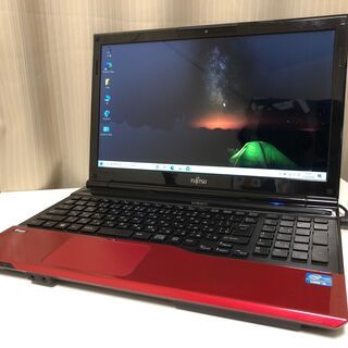 【おしゃれな赤黒ツートンカラーのFujitsu製ノート】Core i3-3120M メモリ 2GB HDD 500GB WiFi搭載 Win10 Home