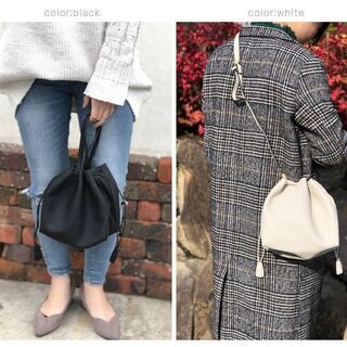 【新品】【選べる10カラー】巾着バッグ ハンドバッグ 合成皮革 ...