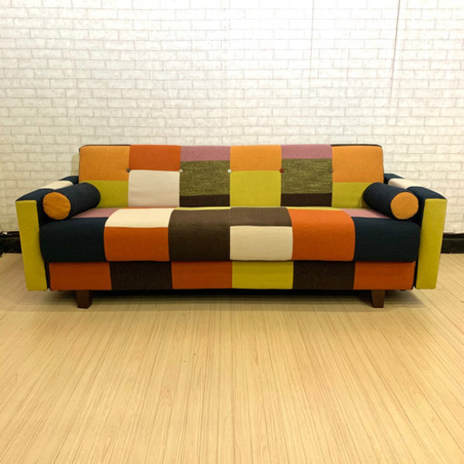 関家具　大川家具　ソファベッド　幅196  収納あり