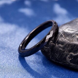 【新品】【選べるサイズ】ユニセックス 男女兼用 リング 指輪 タングステン カットリング レディース 指輪 Ring ブラック 横幅2mm 真空メッキの画像