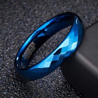【新品】【選べるサイズ】ユニセックス 男女兼用 リング 指輪 タングステン カットリング レディース 指輪 Ring ネイビー 横幅4mm 真空メッキの画像