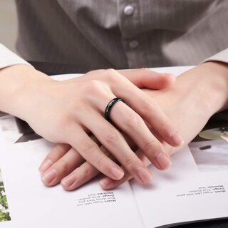 【新品】【選べるサイズ】ユニセックス 男女兼用 リング 指輪 タングステン カットリング レディース 指輪 Ring ブラック 横幅4mm 真空メッキの画像