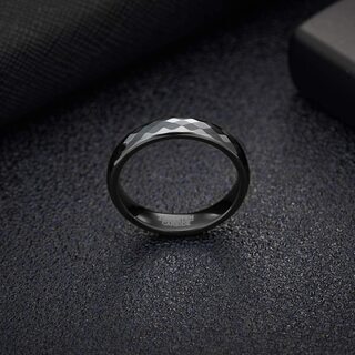 【新品】【選べるサイズ】ユニセックス 男女兼用 リング 指輪 タングステン カットリング レディース 指輪 Ring ブラック 横幅4mm 真空メッキの画像
