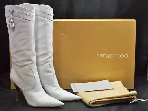 【FA】Sergio Rossi セルジオロッシ ポインテッドトゥ 8.7cmヒールブーツ ホワイト 36 1/2