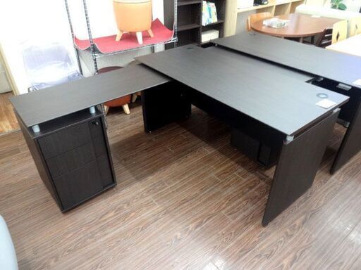 札幌 引き取り パソコンデスク オフィスデスク L字タイプ こげ茶系 システムデスク