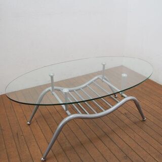丸型 ガラス ローテーブル W110×D60×H43cm (GD38)