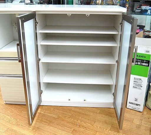 ニトリ ミドルレンジボード 幅120.5×奥行50×高さ100.5cm レンジ台 食器棚 カウンターポスティア ホワイト ライトブラウ