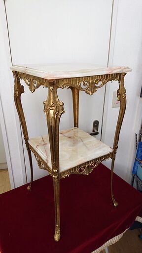 【アンティーク家具】イタリア/オニキス/大理石/サイドテーブル/金色/猫脚/花台/飾り棚/ロココ/クラシック/SILIK/Medea/IDC☆38×38×74☆配達可能 買取帝国 朝霞店