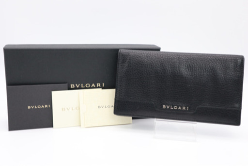 《BVLGARI アーバン レザー 二つ折り長財布 ブラック》ABランク 美品