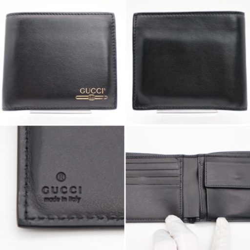 《GUCCI ヴィンテージロゴプリント 二つ折り財布 ブラック》ABランク 美品