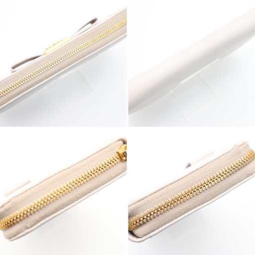 《PRADA サフィアーノ リボン ラウンドファスナー長財布 白》ABランク 美