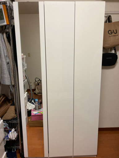 ワードロープ　タンス　収納　クローゼット　鏡付　ホワイト　取りに来てくださる方限定