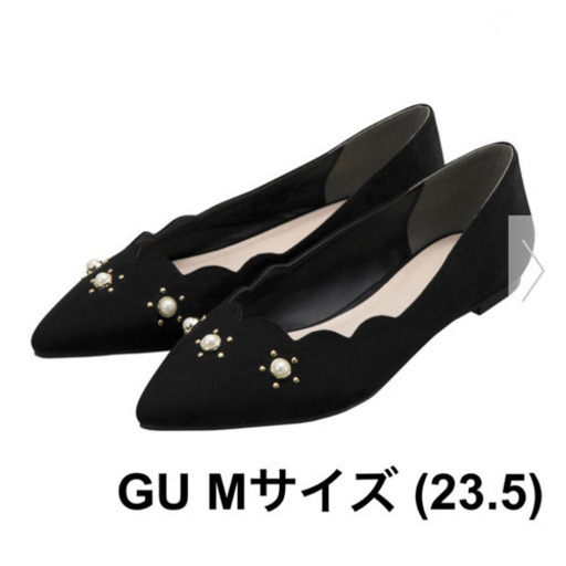 gu ローパンプス　ぺたんこ　靴　レディース　ビジュー付き　Mサイズ　ベロア