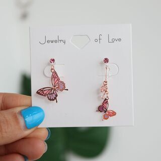 【新品】ピアス 和風 蝶 非対称 手作 り油滴エナメル 神秘的な...